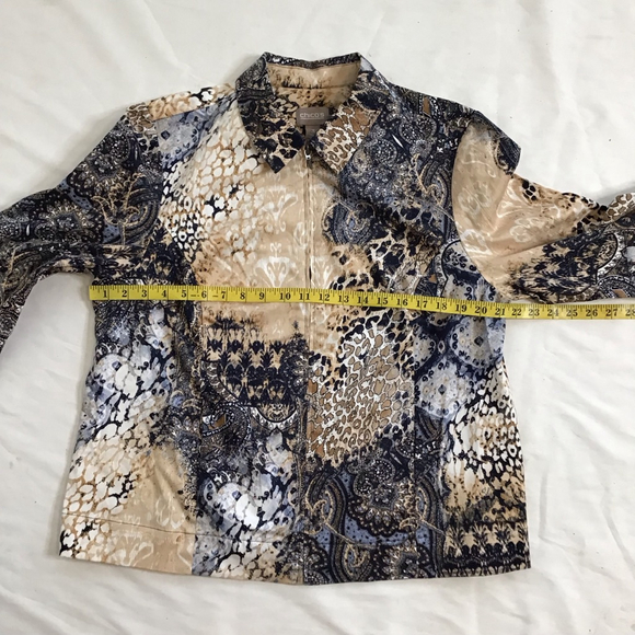 Chico's Women Blazer L Brown Blue Paisley Animal Print Jacket - Picture 7 of 11